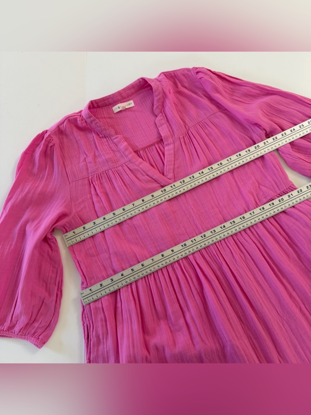 Loft Lou & Grey Dress Womens Large Pink Gauze Cotton Midi Relaxed Boho - Picture 3 of 11